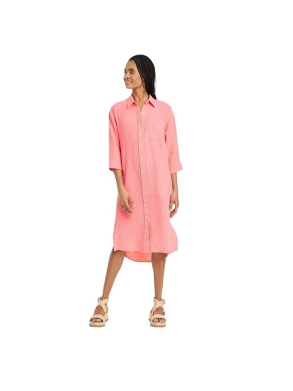 Universal Thread Co. Gauzy Button Down Midi Shirt Dress Melon Size L Coastal